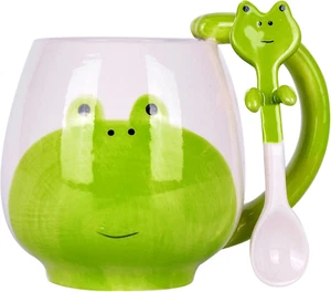 Cute Frog Animal Ceramic Coffee Mug with Spoon - Funny Novelty Cup Gift, 15 Oz - Picture 1 of 7