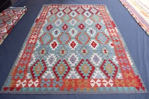 6'10x9'6 ft Afghan Flatweave Rug/ Multi Color rug/ 7x10 Turkmen Tribal Kilim Rug - Picture 1 of 17