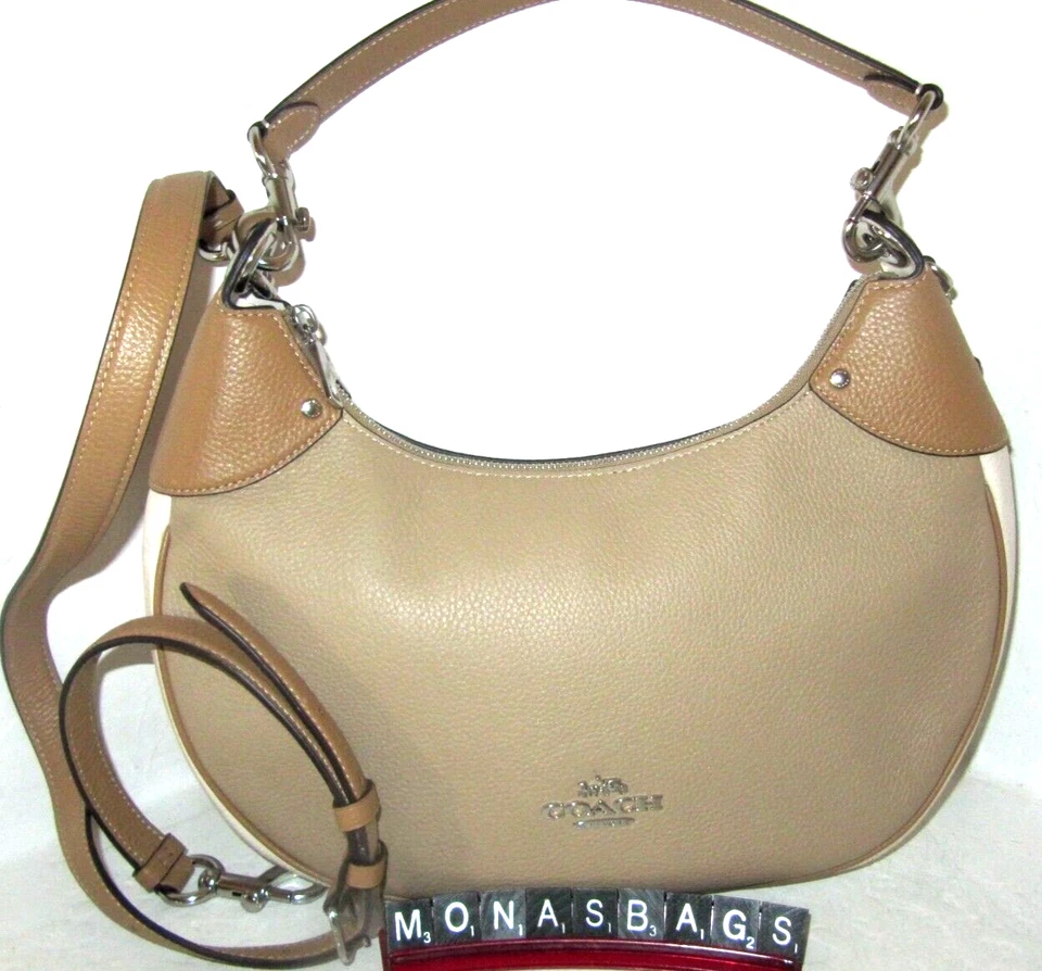 Coach CH508 Mara Hobo Pebble Leather Shoulder bag Sandy Beige Multi