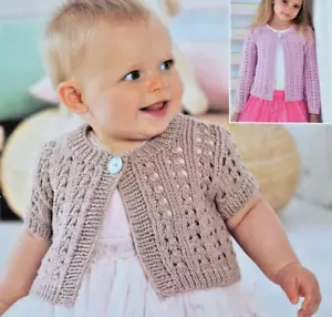 (80)Modello a maglia da realizzare - Cardigan manica lunga/corta DK bambina età 0-7 - Foto 1 di 4