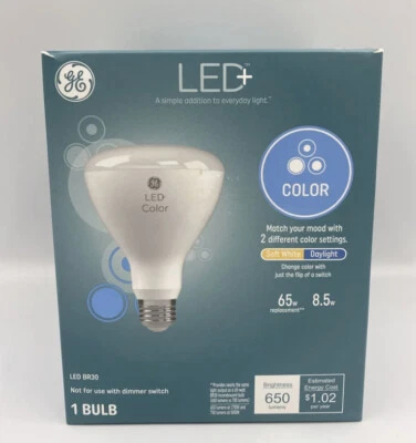 GE LED+ COLOR DAYLIGHT/SOFT WHITE BULB BR30 65w Replacement 8.5w 650 Lumens - Image 1 of 4