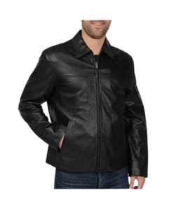 Real Leather Slit Pocket Black Jacket Men's 2XL - Picture 1 of 5