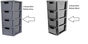 Small Rattan Effect Black & Grey 4-Drawer Storage Tower Unit | A5 Size Desktop - Picture 1 of 14