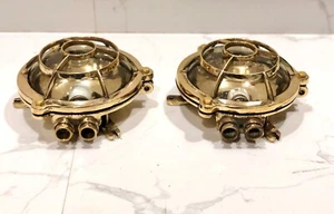 Nautical Brass Round Bulkhead Deck Light Fixture – Marine Wall Lamp 2 Piece - Picture 1 of 10