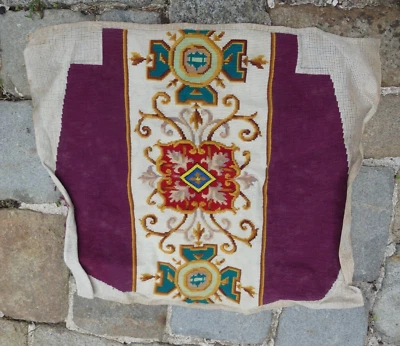 Tapisserie ancienne assise de Chaise style Napoleon 3 bon état 50cmX49cm French - Photo 1/4