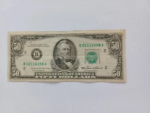 1985 $50 Fifty Dollar Bill Federal Reserve Note, US Serial # B02116398A - Picture 1 of 2