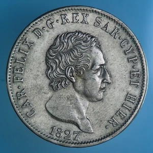 CARLO FELICE 5 LIRE 1827 GENOVA SILVER COIN ARGENTO qSPL MONETE DA COLLEZIONE - Bild 1 von 2
