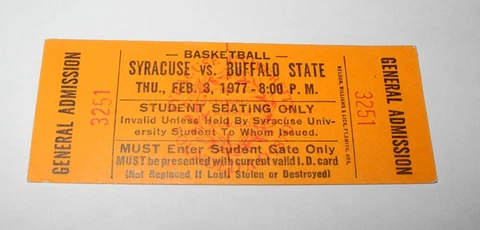 VINTAGE FEB 3, 1977 BUFFALO STATE vs SYRACUSE BASKETBALL TICKET (BOEHEIM 1ST YR) Cover