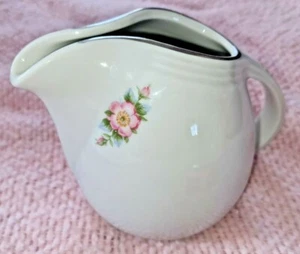HALL USA Pottery Rose White Pattern Pitcher Water Jug - Picture 1 of 5