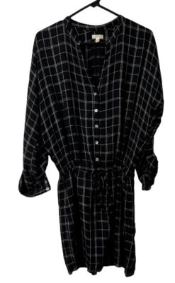 Soft Joie Black White Tartan Long Sleeve Dress with Waist Drawstring Size Medium - Image 1 of 4