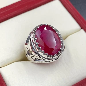 Tiefroter Rubin Herrenring Sterlingsilber 925 Handarbeit Anari Yaqoot Ring Rubin Edelstein - Bild 1 von 4