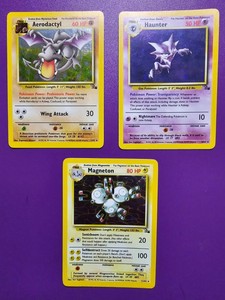3× Fossil Holo Bundle Aerodactyl 1/62 Haunter 6 Magneton 11 Pokemon Cards WOTC