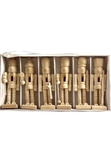 6 piece unfinished wooden nutcracker toy soldier set - Picture 1 of 3