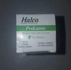 Halco 109012 PL18/D/E/35 ECO 18W 3500K Double 2 Tube CFL Bulb 4-Pin 12650 G24Q-2 - Picture 1 of 10