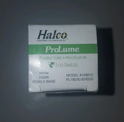 Halco 109012 PL18/D/E/35 ECO 18W 3500K Double 2 Tube CFL Bulb 4-Pin 12650 G24Q-2 - Image 1 of 4