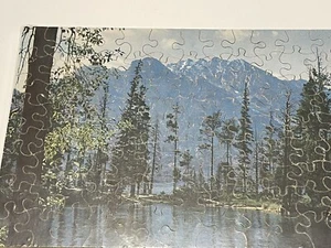 VINTAGE WOOD JIGSAW PUZZLE MOUNTAINS LAKE TREES BEAUTIFUL PHOTOGRAPH - Picture 1 of 7