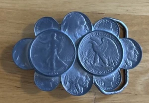 Vintage 1983 Gürtelschnalle The Great American Buckle Co. USA halbe Dollar/Münzen - Bild 1 von 5