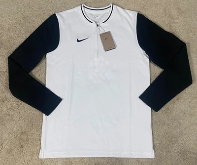 Nike Hombres Dri-FIT 1/4 Cremallera Pullover Top Blanco Negro Talla Pequeña NUEVO FJ9549-100 Foto 1 de 4