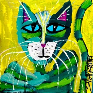 PINTURA ACRÍLICA GATO ROJO ARTE POP RECICLADO CB Original SWARTZMILLER ADN pared nuevo - Imagen 1 de 20