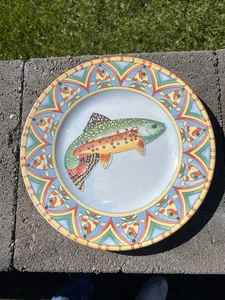Splash Siddhia Hutchinson Essex Yellow Blue Fish Background Blue 1 Dinner Plate - Picture 1 of 2