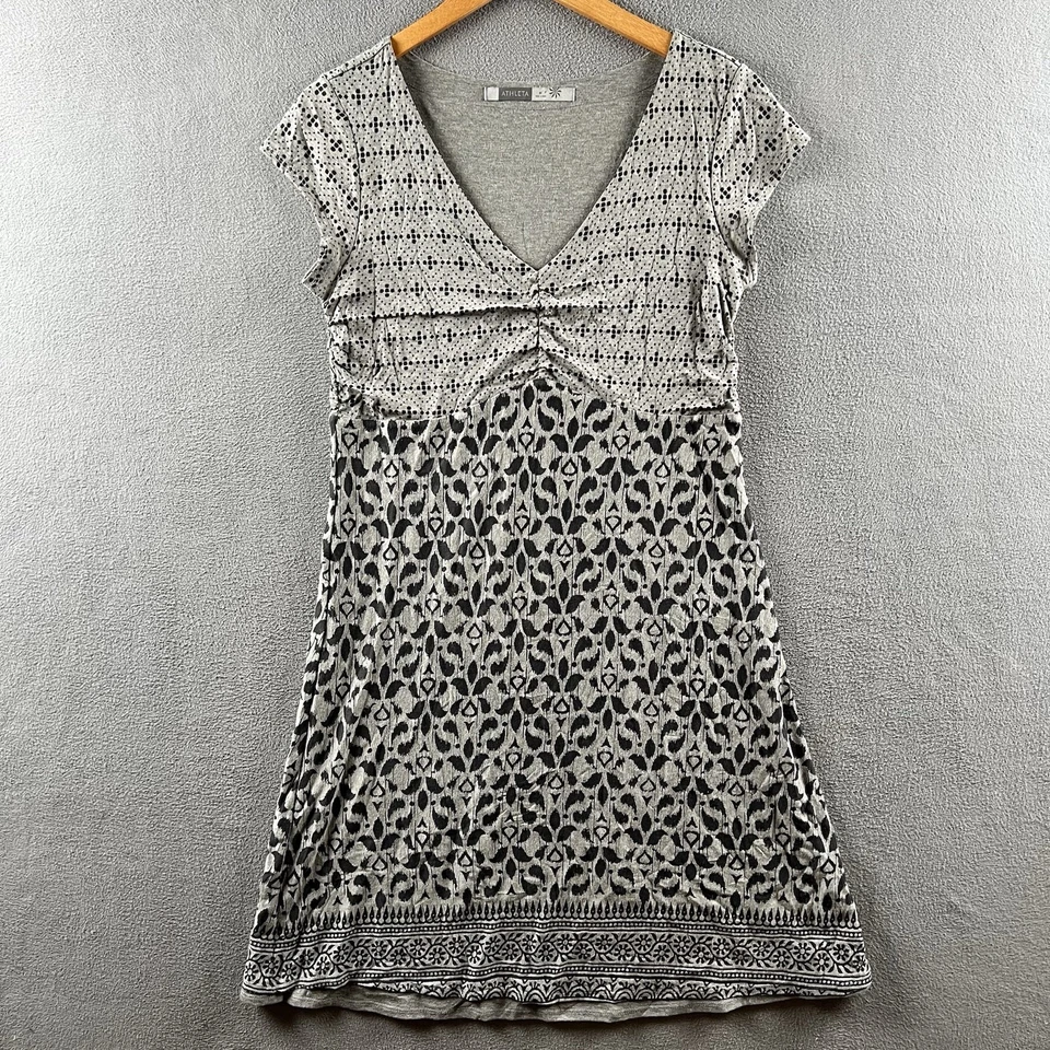 Vestido Athleta Mujer Gris Medio Dhara Burnout Cuello en V Manga Gorra Línea A Informal Foto 1 de 4