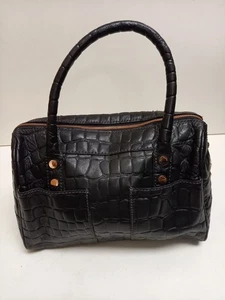 Ted Baker Hand Bag Black Leather Rose Gold Colour Hardware Dog Design Lining - Picture 1 of 10