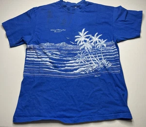 Retro Hanes Hawaii T Shirt Blue *Island Paradise* Men's Medium ~stain - read!~ - Picture 1 of 15