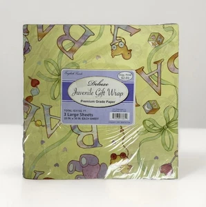 NEW VTG English Cards Wrapping Paper 3 - 20” x 30” Gift Wrap Baby Letters Animal - Picture 1 of 6