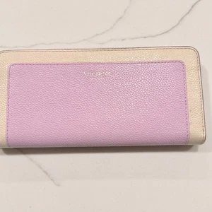 Kate Spade Long Wallet Zipper Coin Purse Purple Beige Round Zip - Picture 1 of 7