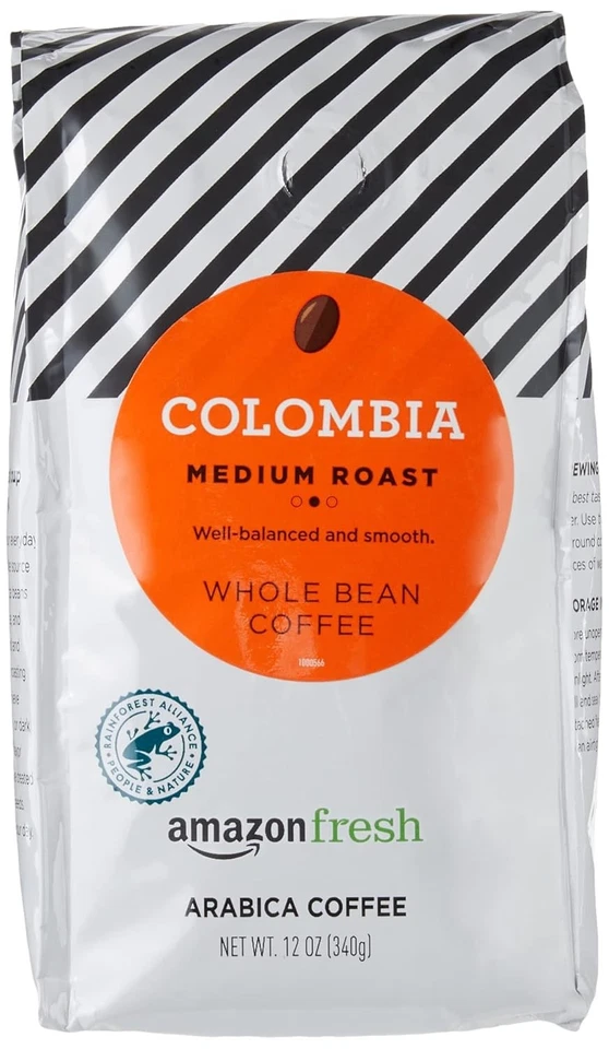 3 Amazon Fresh Colombia Whole Bean Coffee Medium Roast 12 Ounce Exp 2026