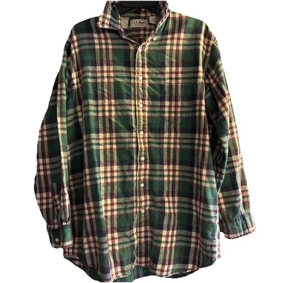 Vintage Y2K LL Bean Men's LT TALL Large FLANNEL Button Down Green Red Plaid - Image 1 of 4