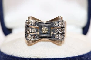 Antique Circa 1900s 14k Gold Natural Diamond Decorated Tank Ring - Picture 1 of 12