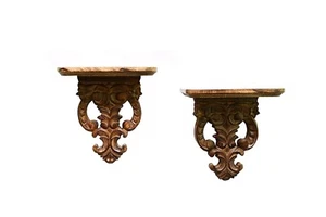 2 x Vintage schöne Holz geschnitzt ausgefallene Wandhalterung Regal einfach & ethnisch - Bild 1 von 4