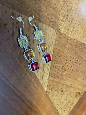 925纯银波罗的海琥珀宝石手工钩耳环 — 第 1/4 张图片