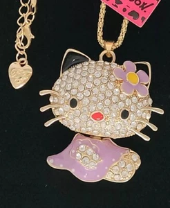 OLDER LARGEST JOINTED 3D HELLO KITTY Betsey Johnson PENDANT NECKLACE PURPLE NWT - Picture 1 of 8