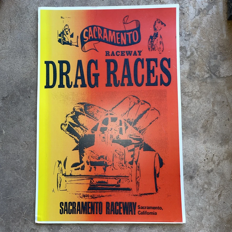 "Póster vintage de carreras de arrastre Sacramento Raceway 12x18""" Foto 1 de 1