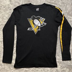 Pittsburgh Penguins Shirt Youth Large Black Long Sleeve NHL Striped Left Sleeve