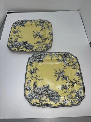 222 Fifth Adelaide Yellow 10 3/4" Dinner Square Plates Set Of 2 - Image 1 of 4