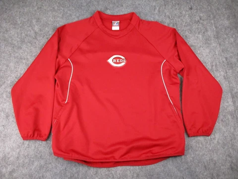 Cincinnati Reds Sweater Mens XL Red Majestic Sweatshirt Therma Base MLB Adult Cover