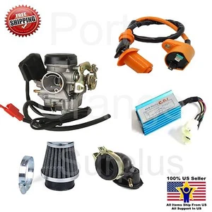18mm 139 QMB GY6 50cc Carburetor Intake Manifold Boot Air Filter CDI Coil Kit - Picture 1 of 4