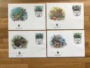 ANTIGUA & BARBUDA 1987 FDC x 4 WWF FISH BURRFISH PORKFISH GROUPER ANGELFISH - Picture 1 of 1