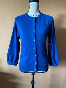 Vince Blue 100% Cashmere Balloon Sleeve Button Front Cardigan Sweater Size Small - Picture 1 of 6