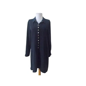 CALVIN KLEIN Dark Navy Blue w/ Gold Snap Front Long Sleeve Dress Sz 8 - Picture 1 of 4
