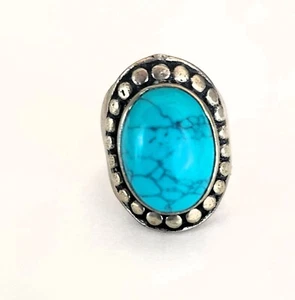Faux turquoise silver tone ring southwestern western costume fashion sz 7 - Picture 1 of 9