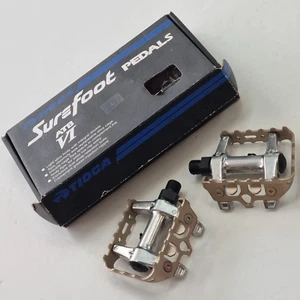 Pedales planos para bicicleta de montaña Tioga Surefoot 6 VI bicicleta plateada par de nos nuevos en caja - Imagen 1 de 24