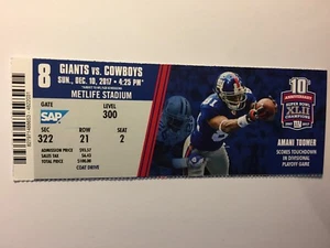NEW YORK GIANTS VS DALLAS COWBOYS DECEMBER 10, 2017 TICKET STUB - Picture 1 of 1