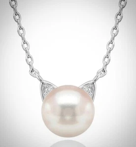 Cat Pearl Pendant Necklace - Freshwater - 14K Gold - Silver - NWOT - Picture 1 of 2
