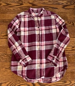 SO Junior Girls Plaid Button Up Long Sleeve FLANNEL 100%COTTON SHIRT SIZE M  - Picture 1 of 6