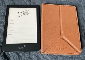 tolino shine 3 eBook Reader mit brauner Lederhülle - Bild 1 von 5