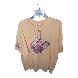Vintage 80s 90s Hanes 50/50 Graphic Floral Women Tshirt Xl - Picture 1 of 7